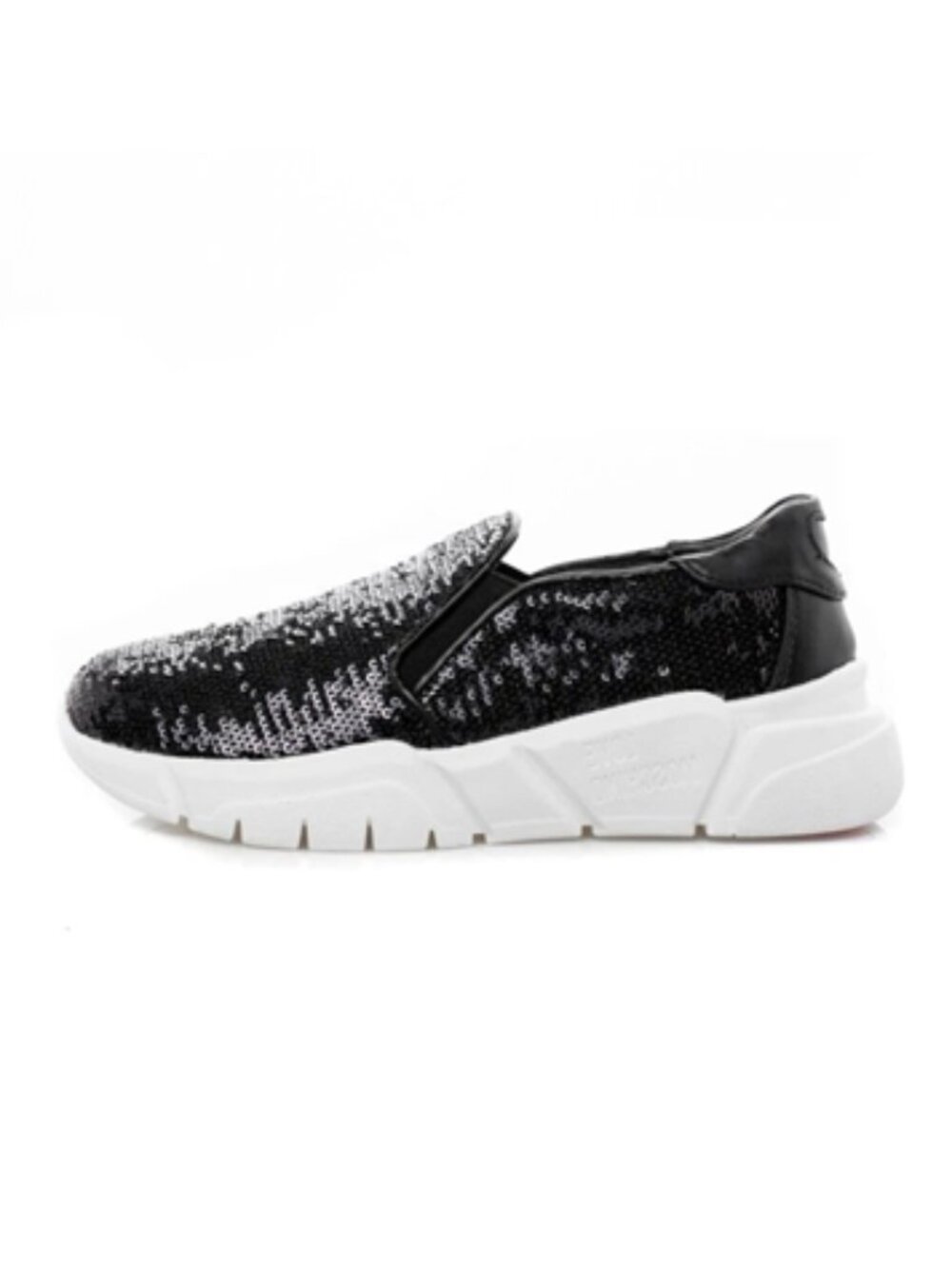 NWB LOVE Moschino Women's Size 8 Slip On Sneakers Sequin Black Shoes Heart - Picture 2 of 10